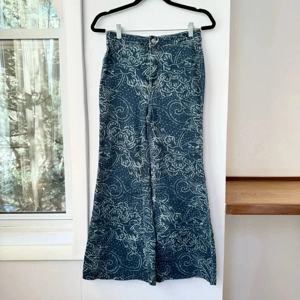 Free People Printed Flare Jeans Blue 28
